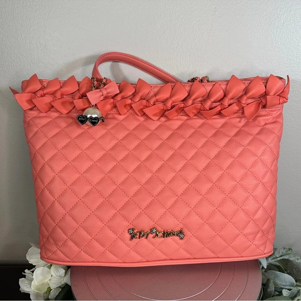 Betsy Johnson Family Ties Tote In Coral NWT - Picture 9 of 10